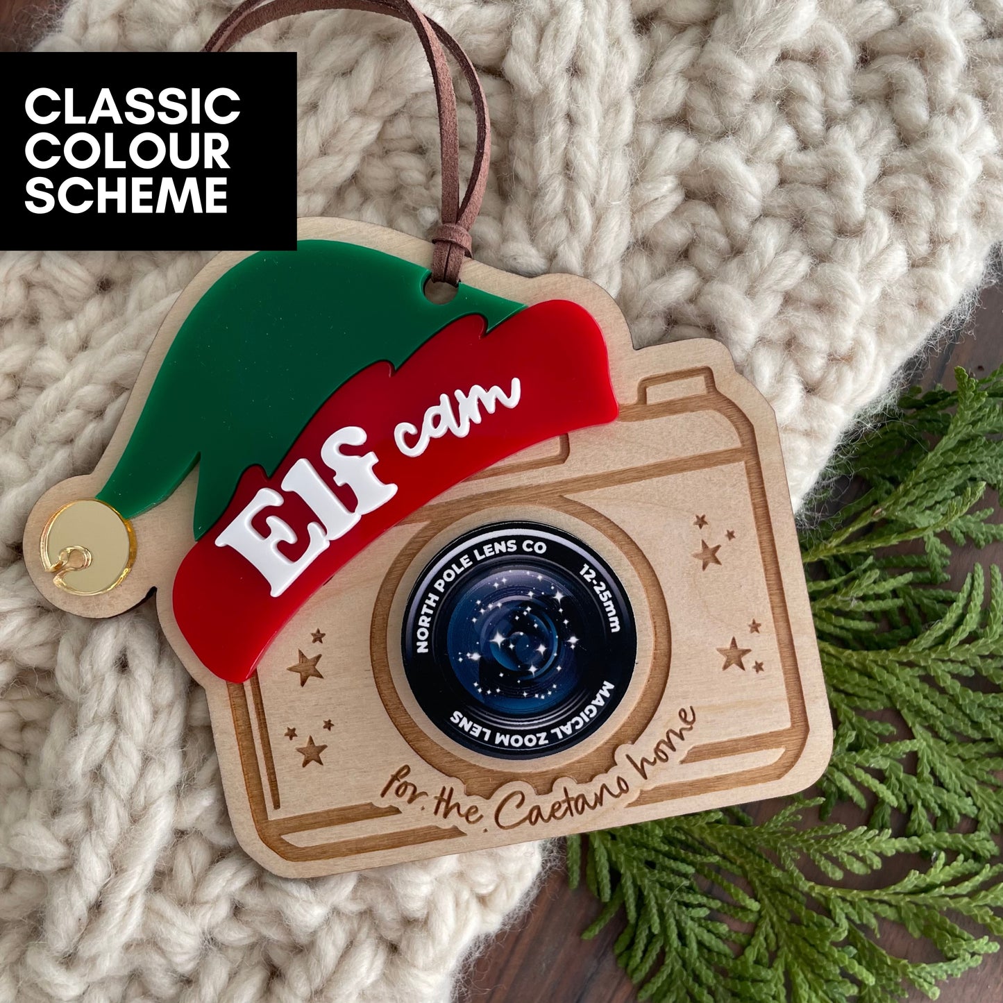 Personalized Santa + Elf Cam Ornament Tag