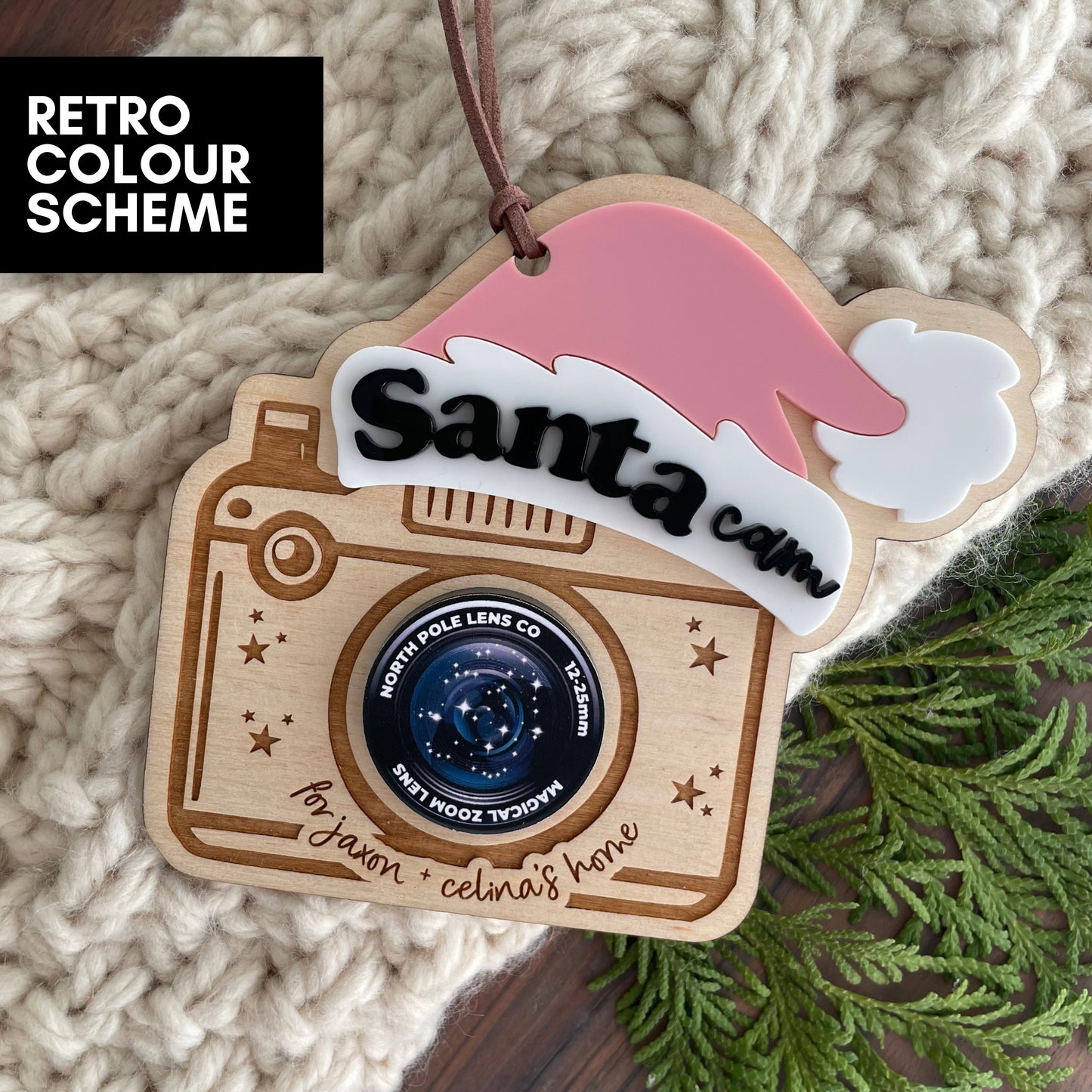 Personalized Santa + Elf Cam Ornament Tag