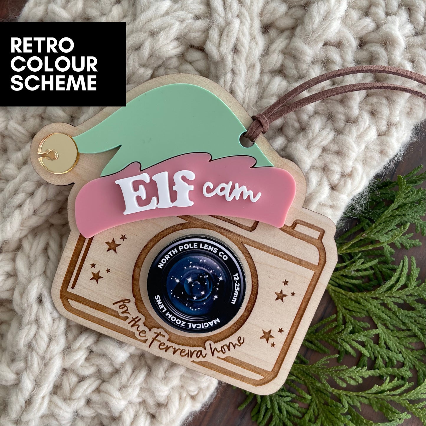 Personalized Santa + Elf Cam Ornament Tag