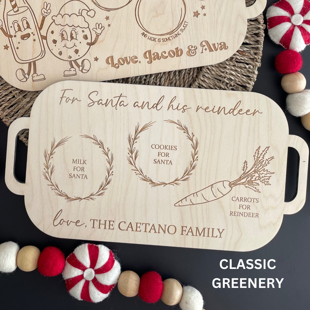 Wood Personalized Santa Milk & Cookie Tray