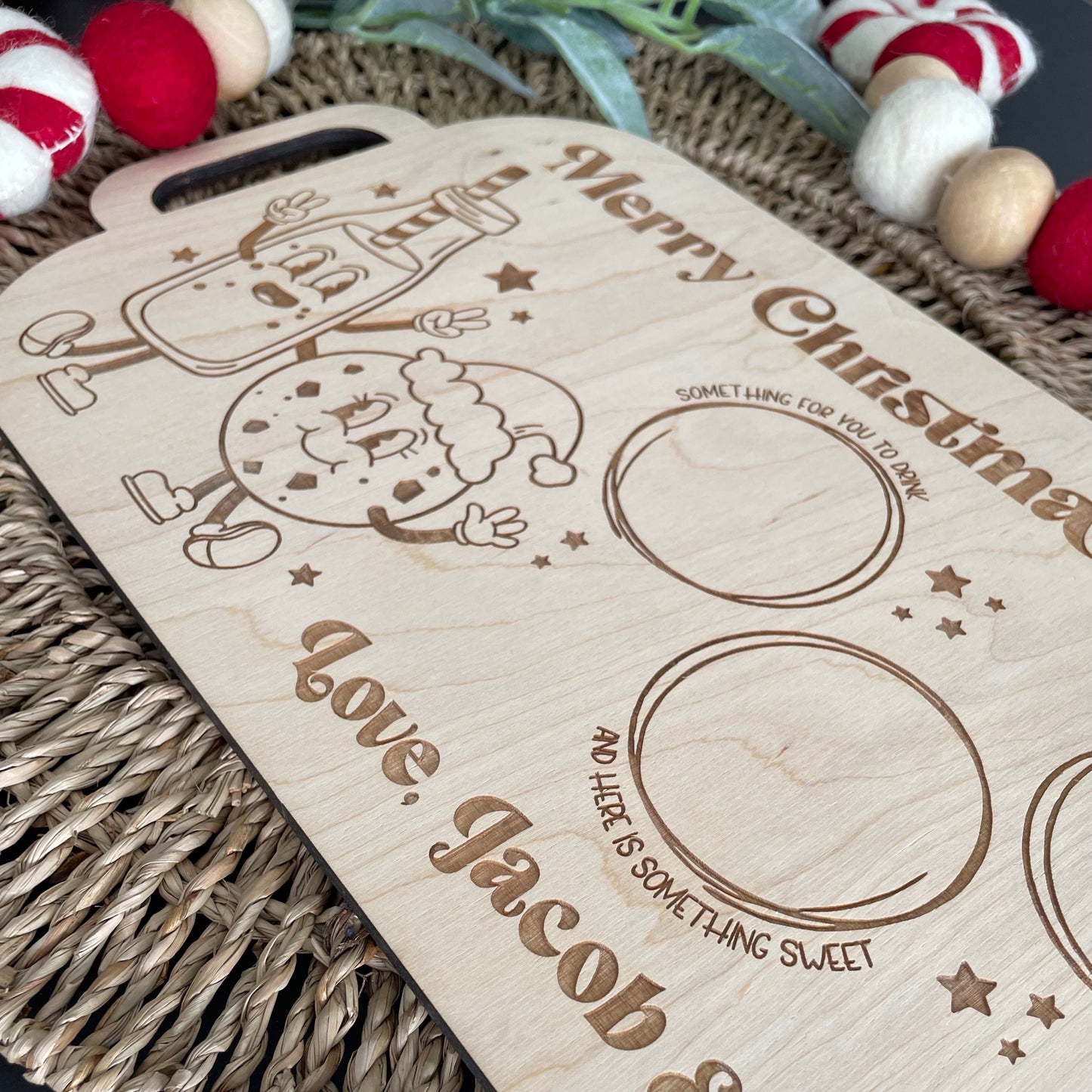 Wood Personalized Santa Milk & Cookie Tray