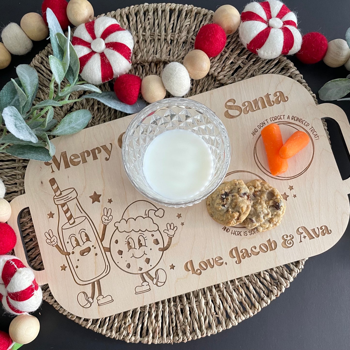 Wood Personalized Santa Milk & Cookie Tray