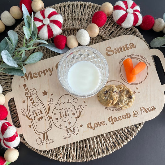 Wood Personalized Santa Milk & Cookie Tray