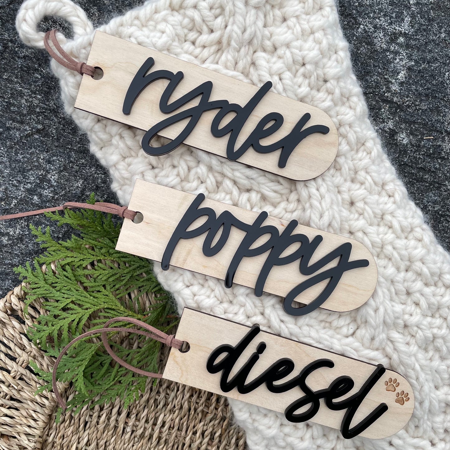 Large Reverse Modern Arch Stocking Tags
