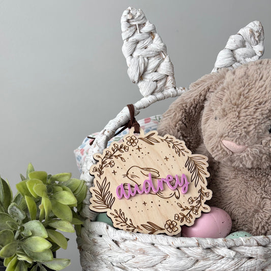 SPRING WREATH w BUNNY - EASTER TAG