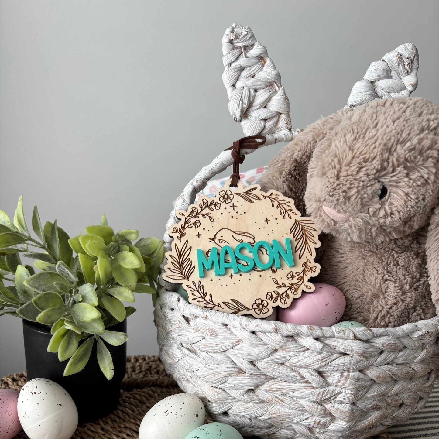 SPRING WREATH w BUNNY - EASTER TAG