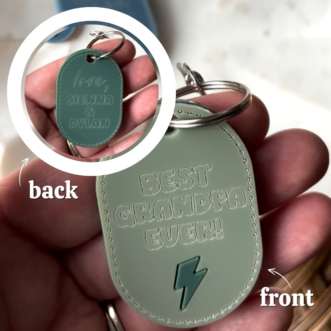 Stitched, Double Sided Keychain - Lightning Bolt