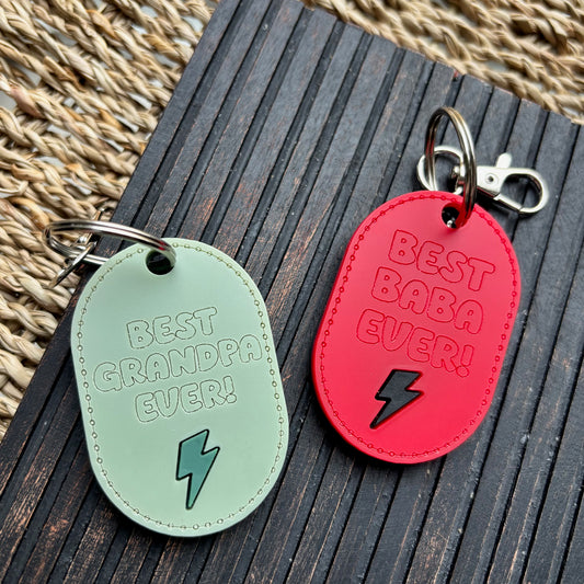 Stitched, Double Sided Keychain - Lightning Bolt