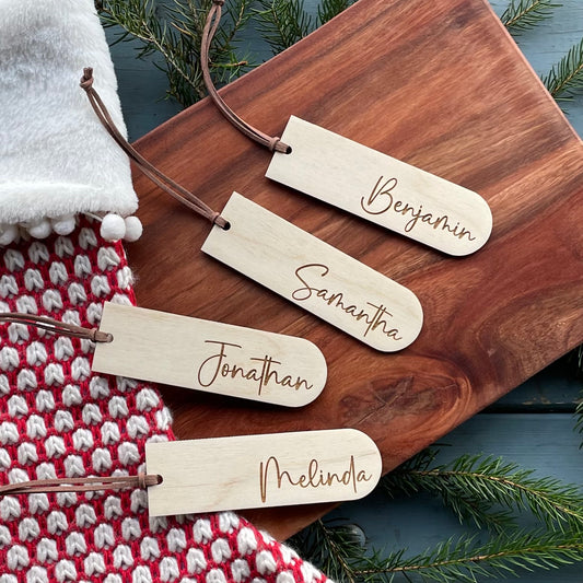 Small Engraved Reverse Arch Stocking Tags
