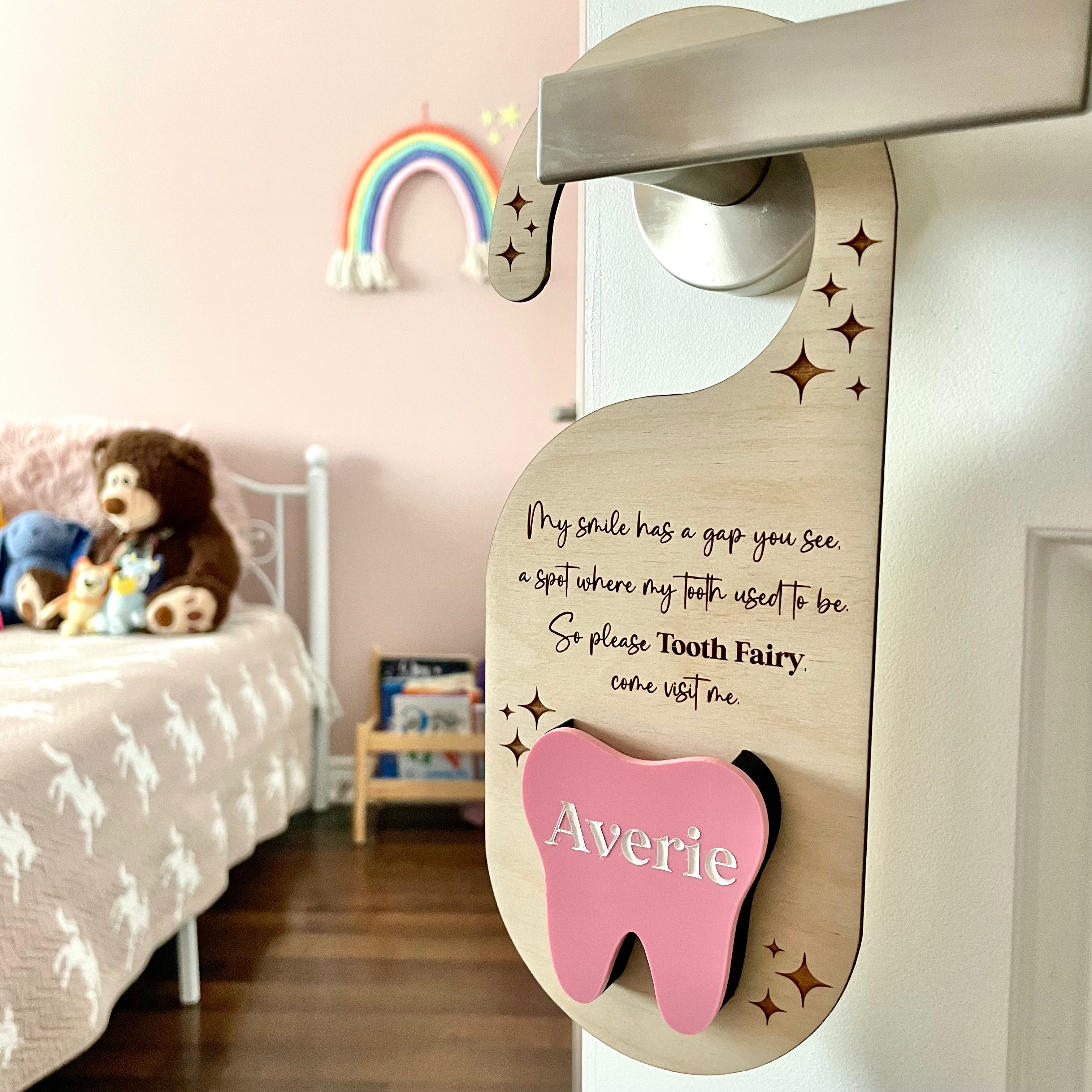 Personalised Tooth Fairy Pickup Dropoff Door Hanger,kids Easter Gift,custom Tooth Fairy Door Hanger,wooden Tooth Fairy Sign,baby Shower Gift