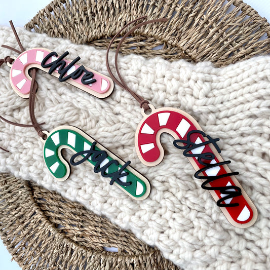 Personalized Candy Cane Ornament / Stocking or Gift Tag