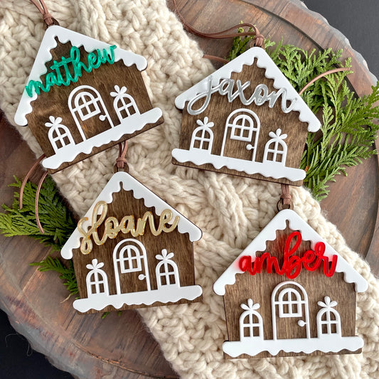 Personalized Gingerbread House Ornament / Stocking or Gift Tag