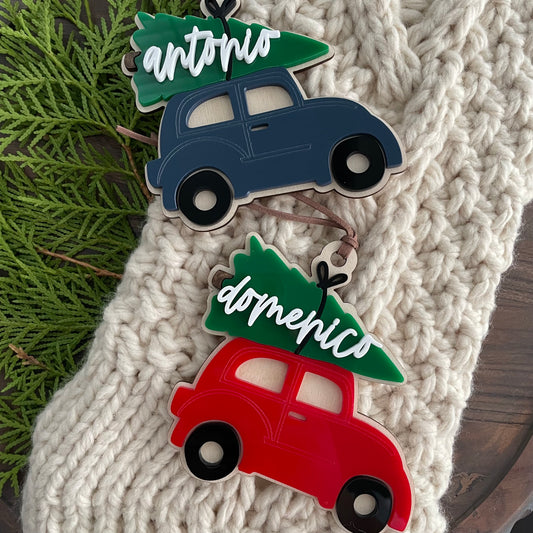 Personalized Christmas Car Ornament / Stocking or Gift Tag