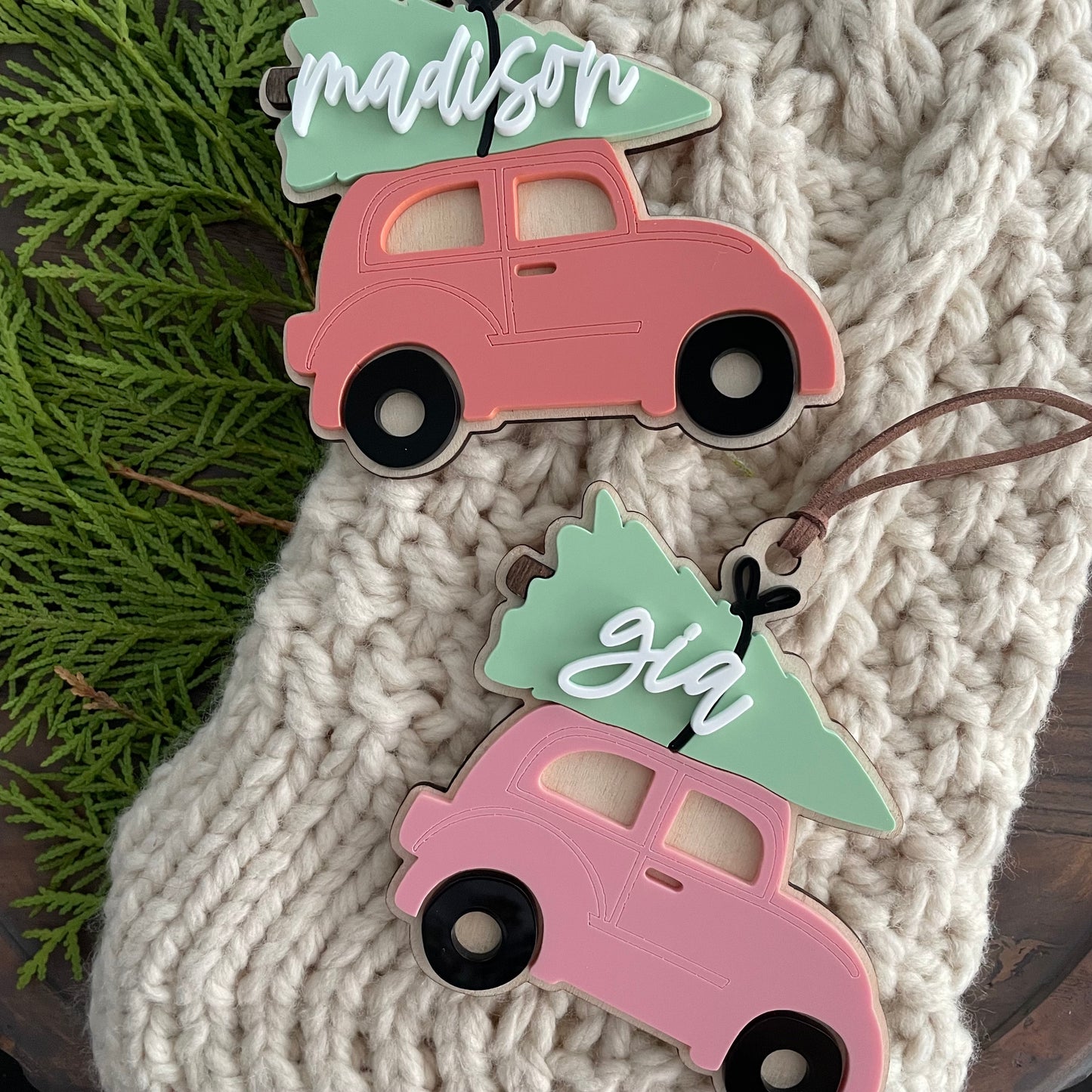 Personalized Christmas Car Ornament / Stocking or Gift Tag