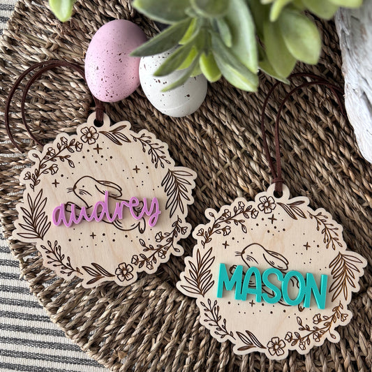 SPRING WREATH w BUNNY - EASTER TAG