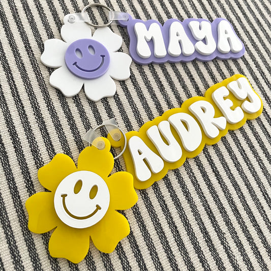 Personalized Retro Daisy Backpack Tag